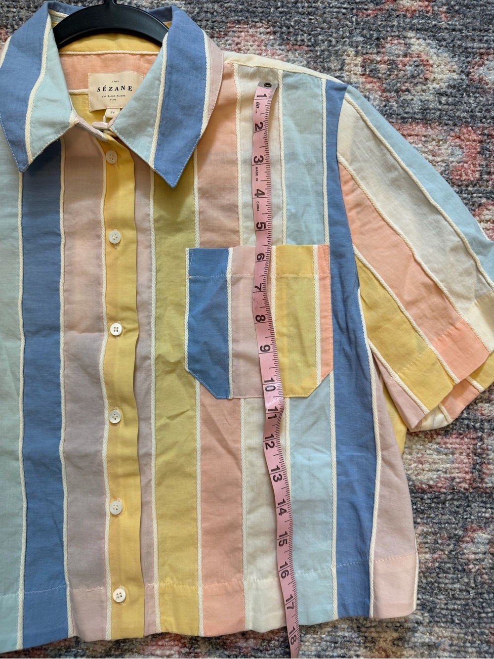Sezane MAELLINE Shirt pastel stripes size 2 - Picture 4 of 8